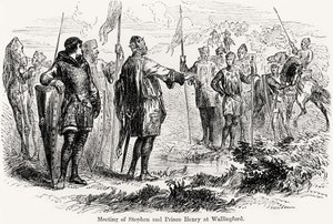 Encontro de Estêvão de Blois (c.1097-1154) e o Príncipe Henrique de Anjou (1133-89) em Wallingford de English School
